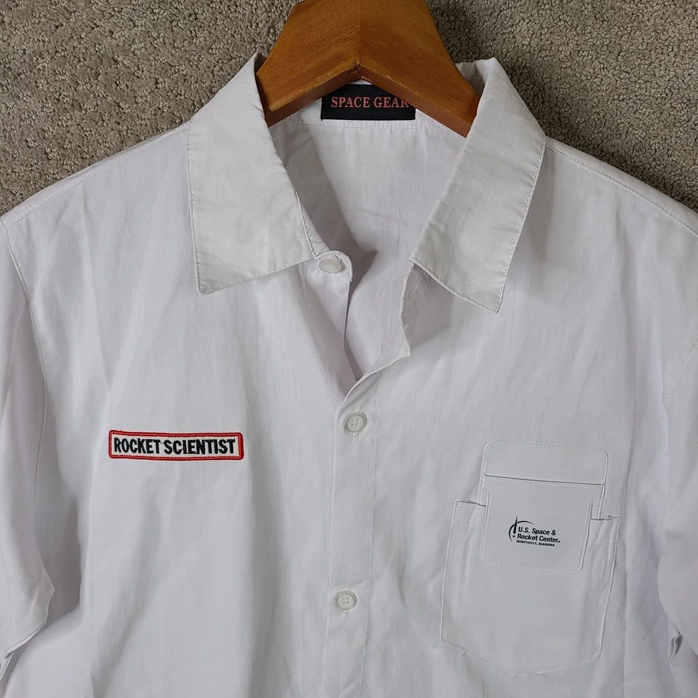 Space‎ Gear Shirt Boys Large White Button Down Rocket Scientist NASA Cotton